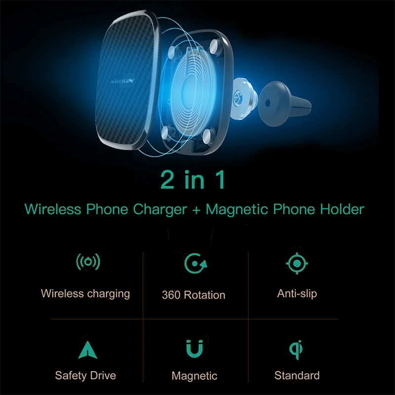 10 Вт Ци автомобилей Беспроводное зарядное устройство быстро Nillkin 2 в 1 Магнитная машины держатель телефона Pad для IPhone X /8/8 Plus для Samsung S9/S9