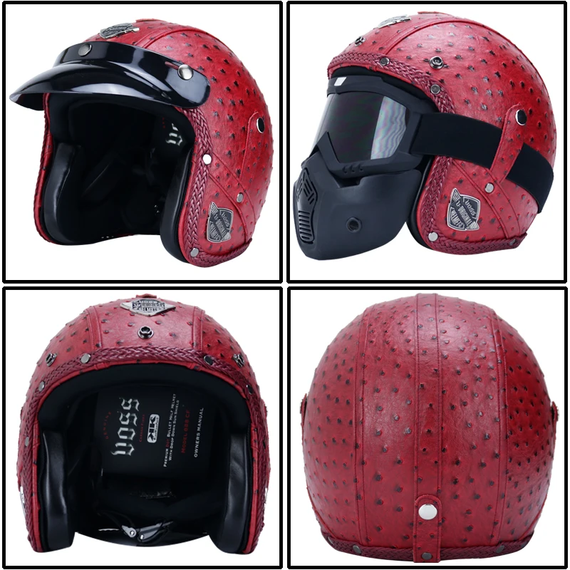 Moto rcycle шлем casco moto PU с открытым лицом 3/4 Ретро шлем хищника для мужчин и женщин capaceteDOT Сертифицированный чоппер шлем