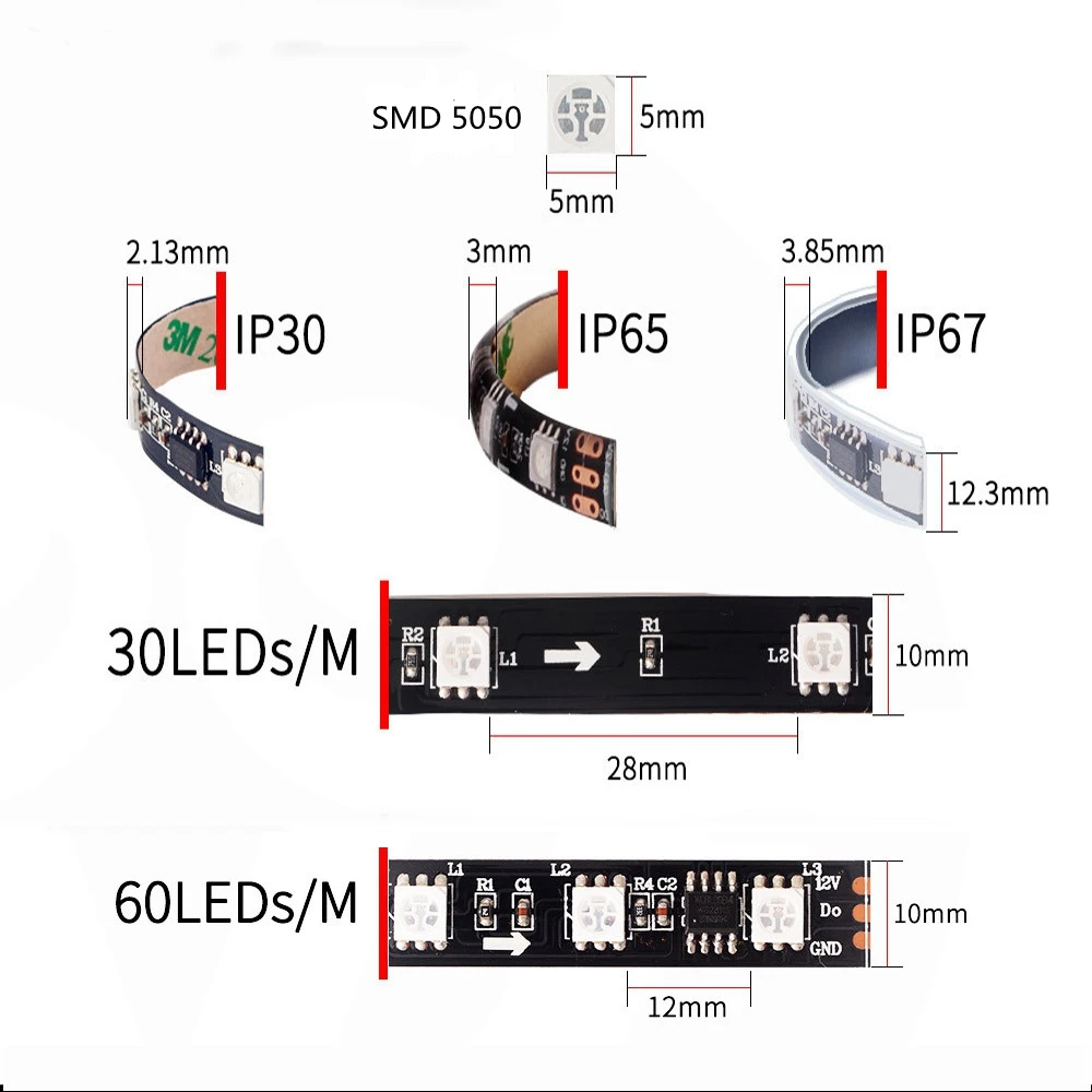 12 В 5 м/рулон RGB светодиодные ленты светильник WS2811 IC Индивидуально адресуемый шатер 2811 30 60 пикселей/светодиодный s/m Беспроводное управление водонепроницаемый