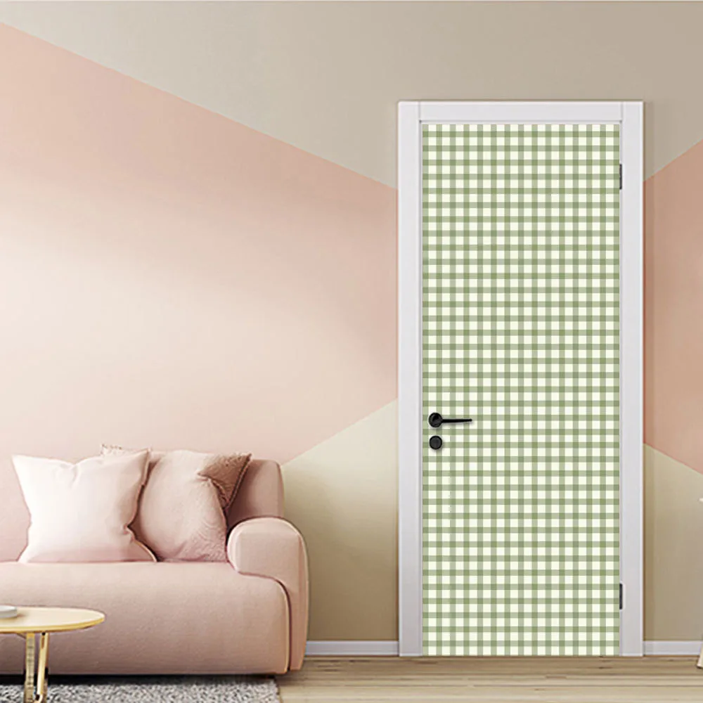 

Custom Size/77*200cm Green Plaid PVC Self-adhesive Waterproof Door Sticker Home Decoration Mural Decal DIY Wallpaper Living Room