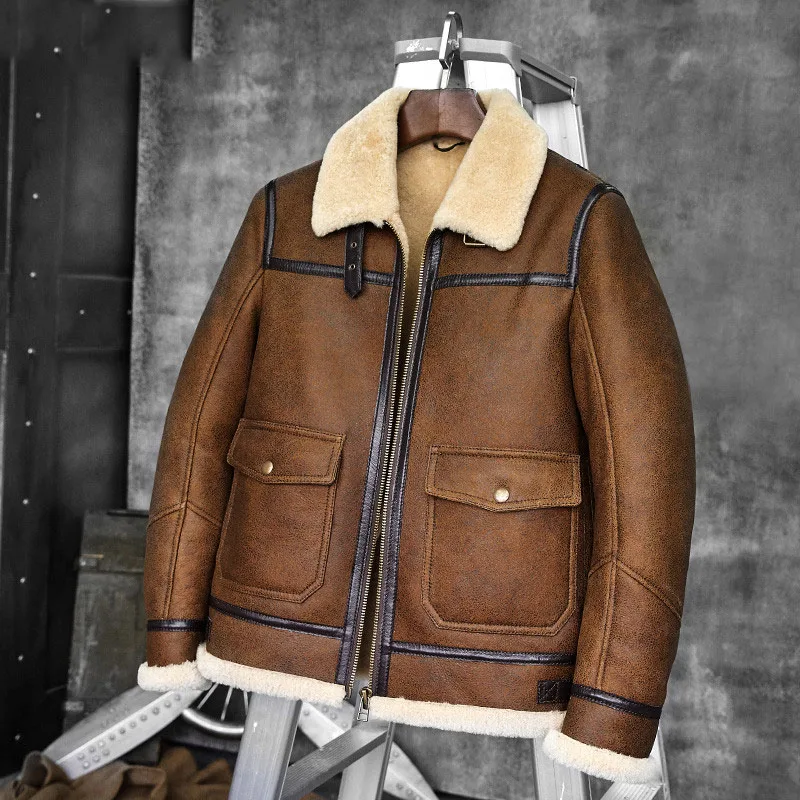 B6 овчина верхняя одежда для мужчин авиатор куртка Мужская s овчина пальто пилот куртка Мужская s шуба