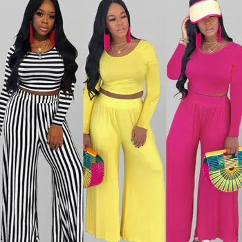 

2019 New Fashion Women Pants Sets Casual Top Long Pants Set Two Piece Outfits Solid Color Pants Set