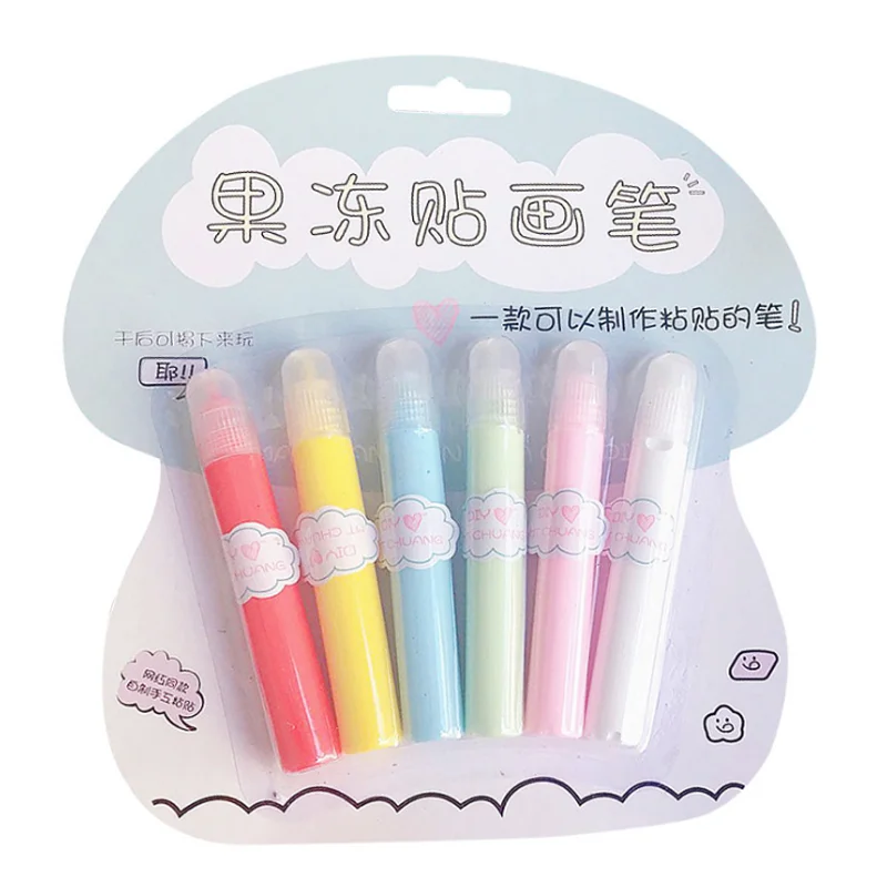 

6 Pcs/pack Cute Candy Color Solid Jelly Highlighter Marker Pen Paintbrush Crayon Transparent Revolving Pen Stationery Art Marker