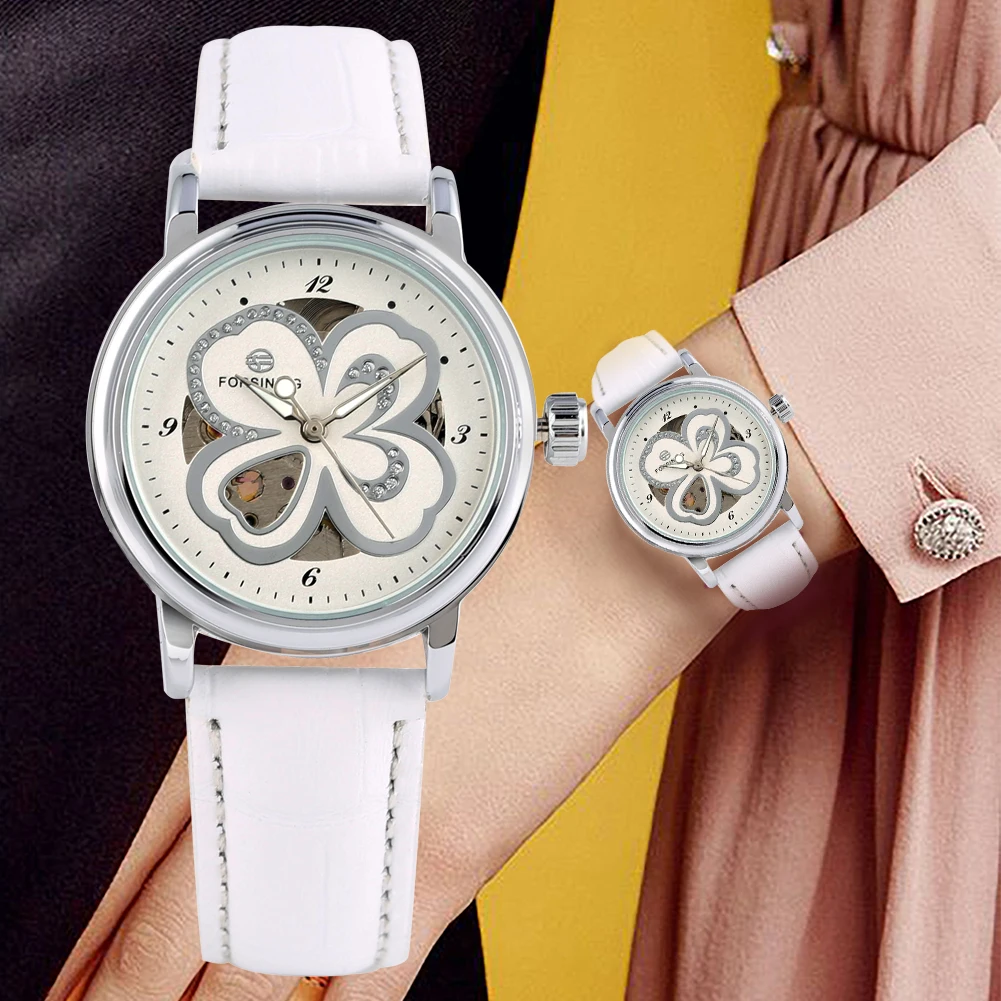 

Women's Watch Automatic-self-winding Mechanical Watch Unique Flower Shape Dial Leather Strap