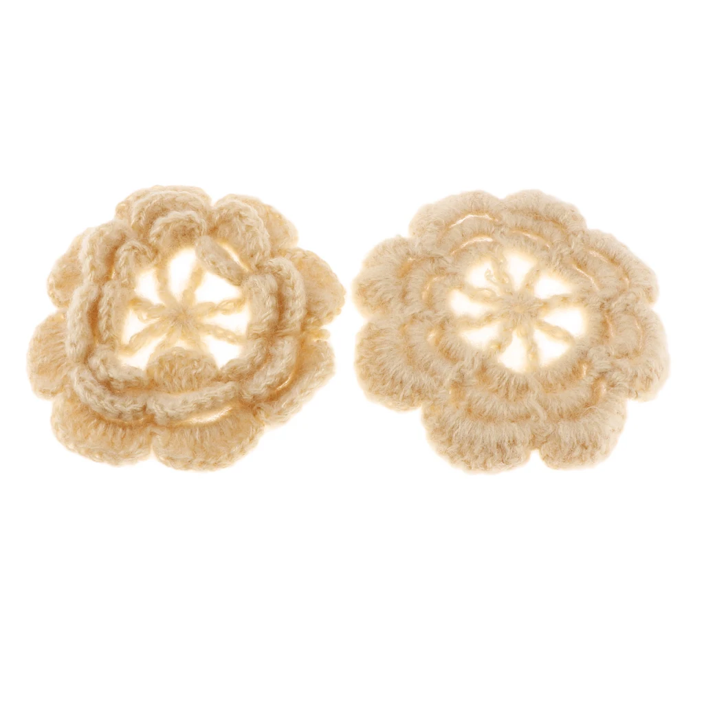 2Pcs Handmade Large Crochet Flowers Crafts Embellishment Applique DIY
