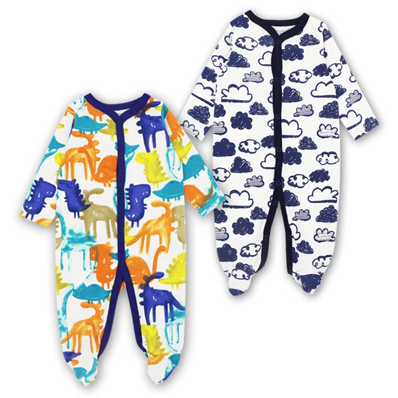 Пижамы для новорожденных мальчиков и девочек; комбинезоны для малышей; 2 шт./партия Одежда с длинными рукавами для младенцев 0, 3, 6, 9, 12 месяцев