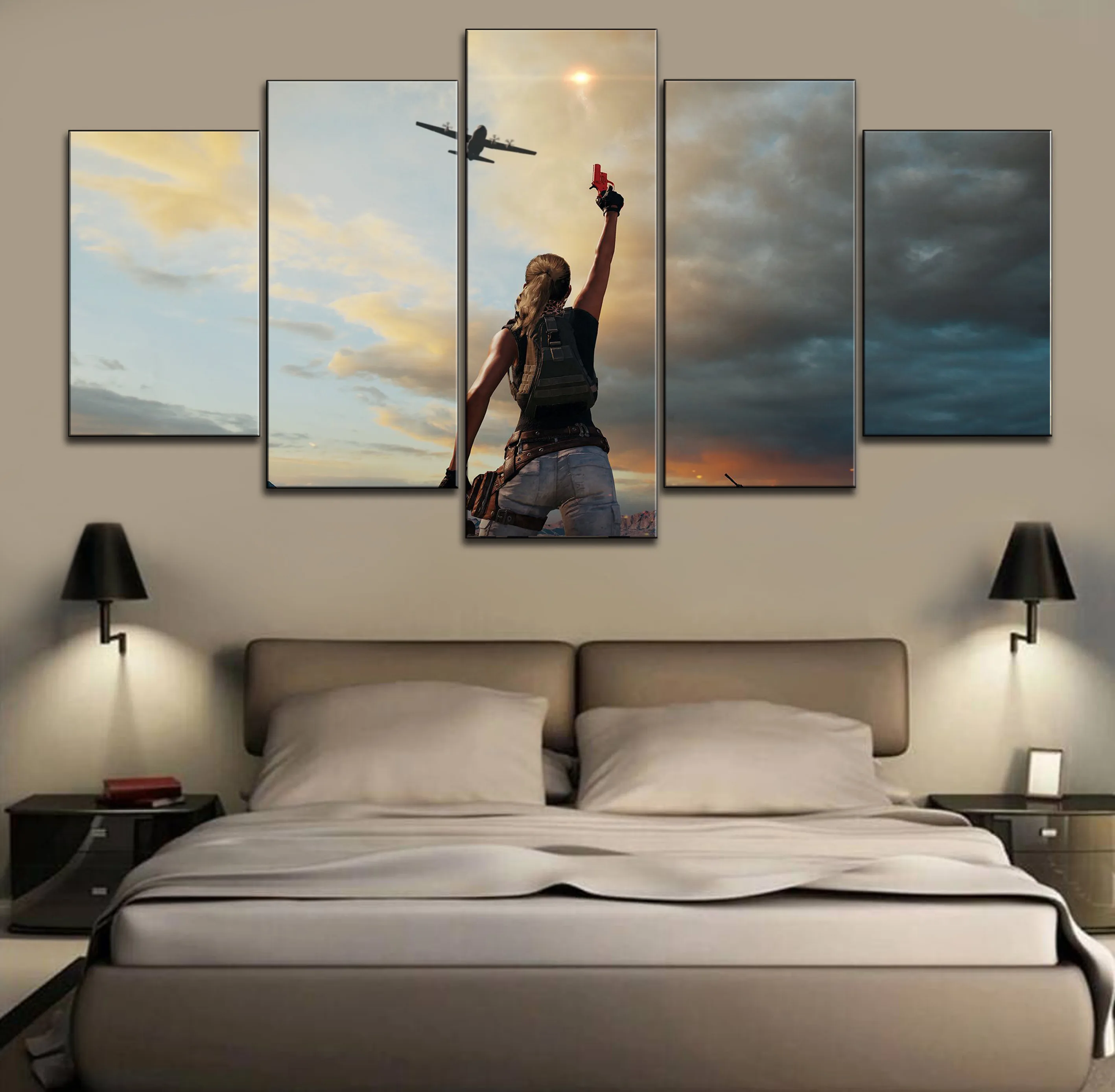 

Modern Artwork Poster 5 Piece PUBG Game Painting Wall Art Decor Modular Framework Canvas HD Print Picture Home Decor Picture
