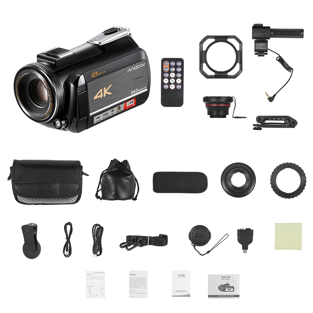 Andoer AC5 4K UHD 24MP Цифровая видеокамера регистратор + 0.39X широкоугольный объектив