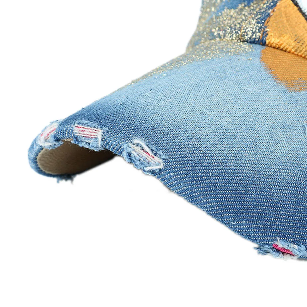 Rapero los hombres y las mujeres ajustable Denim pintada mano Gorra de béisbol Gorra de Baseball