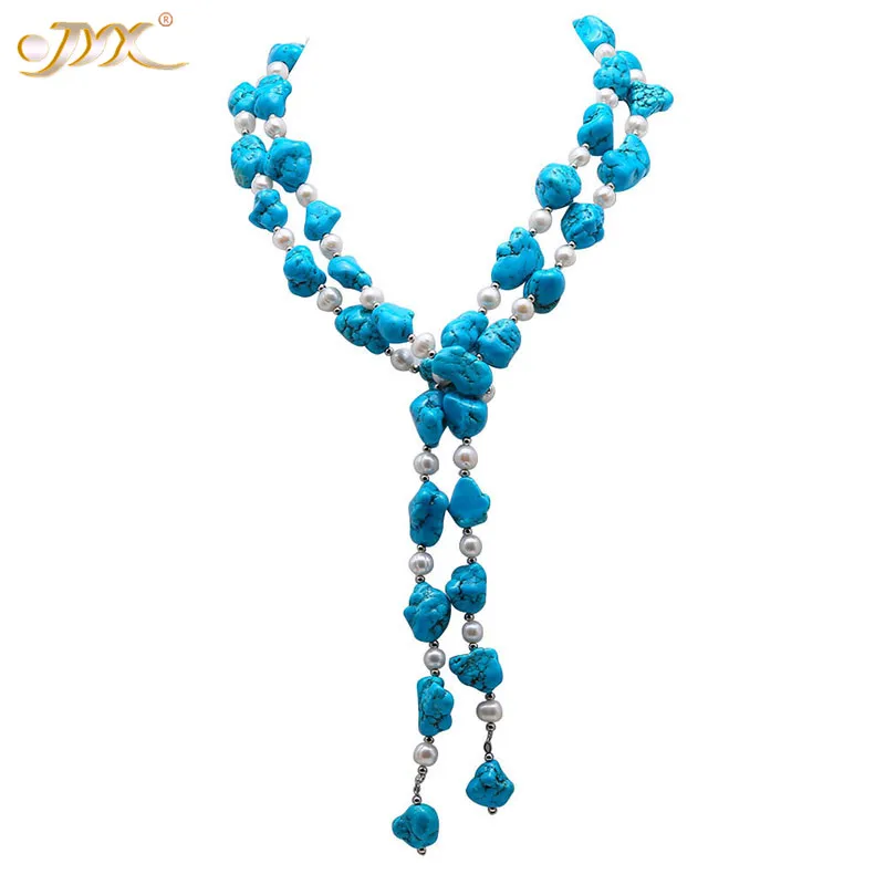 

JYX 2019 Pearl Long Strand Necklace 16-17mm Irregular Blue Turquoise and White natural Freshwater Pearl Sweater Necklace 53