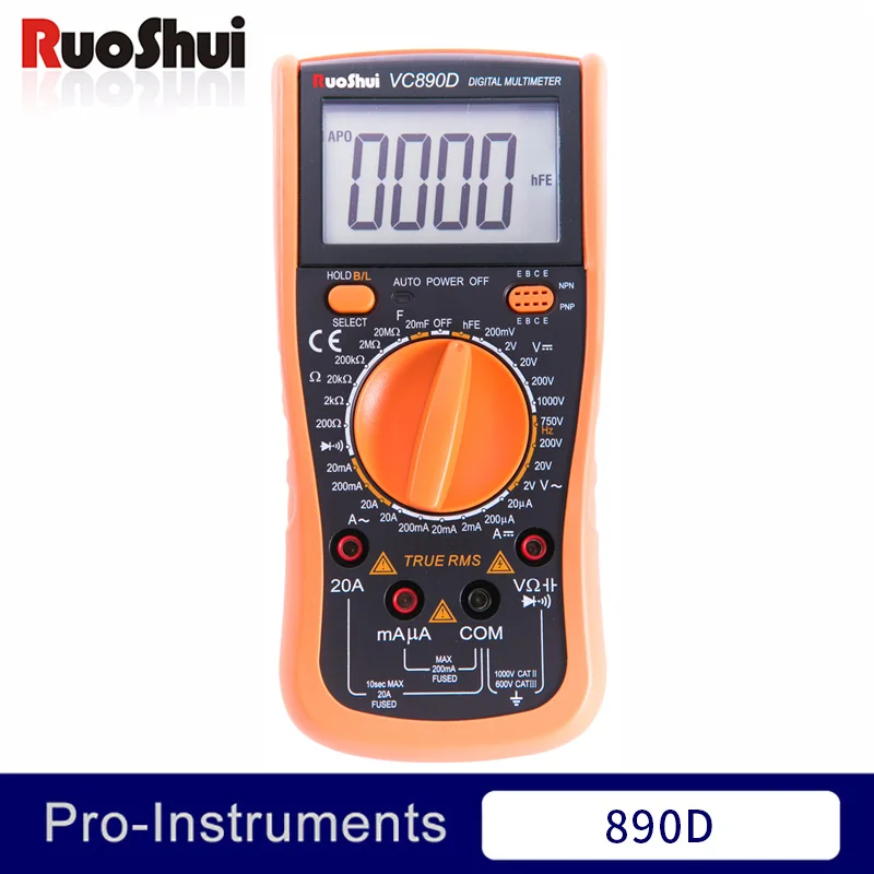 

890D Victor RuoShui Digital Multimeter 2000 Counsts Manual Range True RMS Capacitance Resistance Transistor 20A 20000F