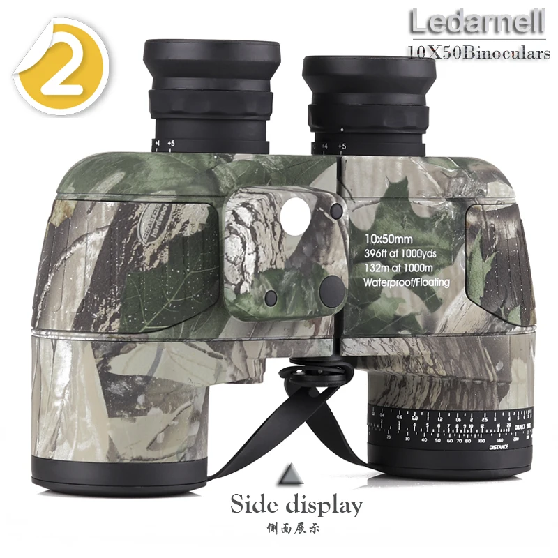 Military10x50 HD Marine Binoculars Zoom Rangefinder Compass Telescope