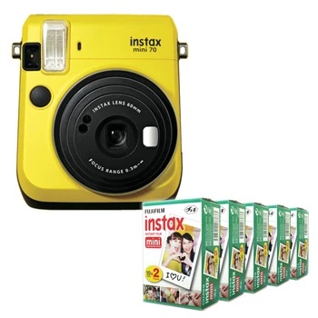 Fujifilm Instax Mini 70 мгновенная пленка Камера Желтый со стильным плечевым ремнем+ Fuji 100 мгновенная пленка фото картина - Цвет: Yellow