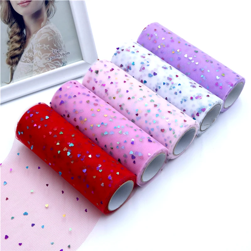 Tutu TULLE ROLLS 6/" x 100 yds Sequin Heart Hologram Laser Craft Fabric