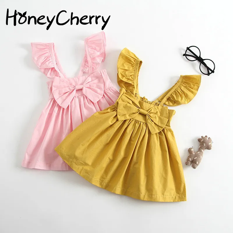 Kids Dresses For Girls European and American infant baby girl Tong Fei sleeve bow dress Girls Dresses For Party And Wedding