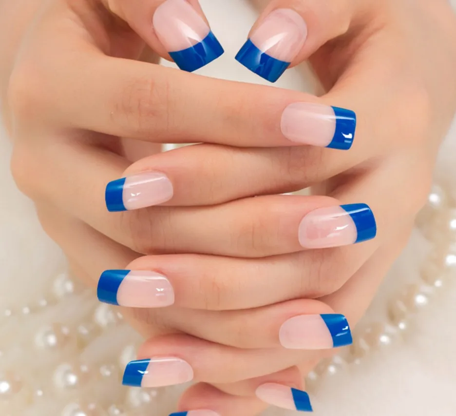 Diy Hot Sale 24pcs Tips Blue Color Acrylic Artificial Full Cover False Nail Art Manicure Tool Salon Full Cover False Nails False Nailsfalse Nail Art Aliexpress