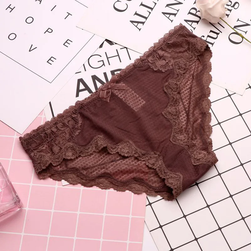 SP&CITY European Style Elegance Lace Transparent Underwear Women Hollow Out Satin Panties Sexy Crotch Cotton Briefs Lingerie