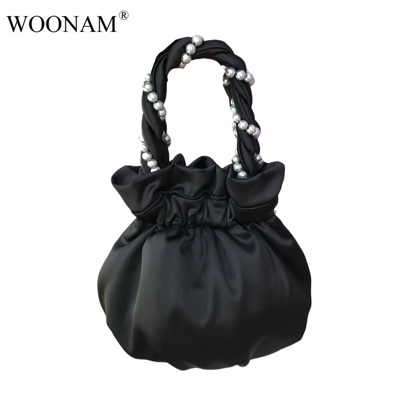 

WOONAM Handmade Black Velvet Small Bucket Bag Evening Handbag WB704