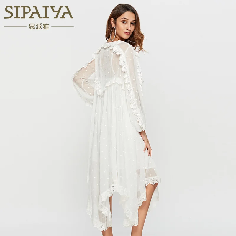Sebo Loisirs Robe Longues Manches Soie Broderie Lâche Fée À Bourgeon Mousseline Nouvelle Blanc Bai De Période Édition 6qwYIf48