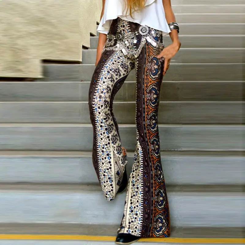 New 2018 Women Slim Boho Hippie High Waist Wide Leg Long Flared Bell Bottom Pants New 2018 Women Slim Boho Hippie High Waist Wide Leg Long Flared Bell Bottom Pants