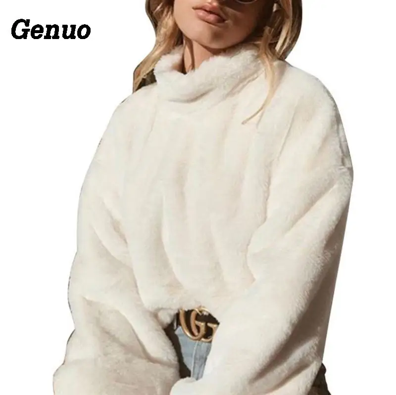 Genuo long sleeve turtleneck white soft plush sweater women 2018 autumn winter casual thick warm faux fur pullover tops women Genuo long sleeve turtleneck white soft plush sweater women 2018 autumn winter casual thick warm faux fur pullover tops women