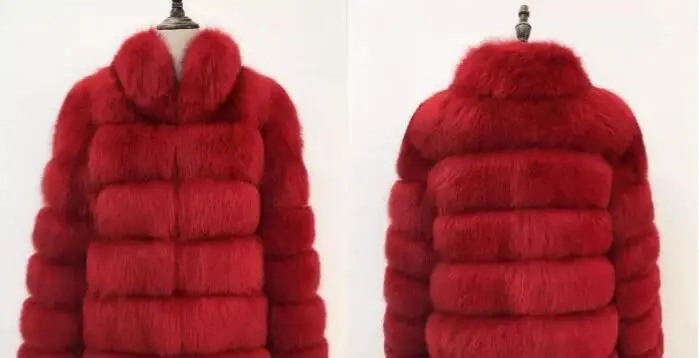 BINYUXD новое зимнее пальто для женщин шуба из искусственного лисьего меха размера плюс для женщин стоячий воротник длинный рукав искусственный мех куртка меховой жилет fourrure - Цвет: Красный
