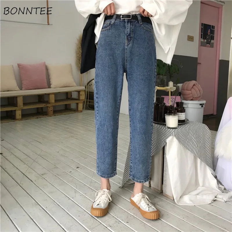 

Jeans Women Loose Retro High Waist Straight Ankle-length Womens Jean Korean Style All-match Zipper Fly Casual Simple Daily Chic