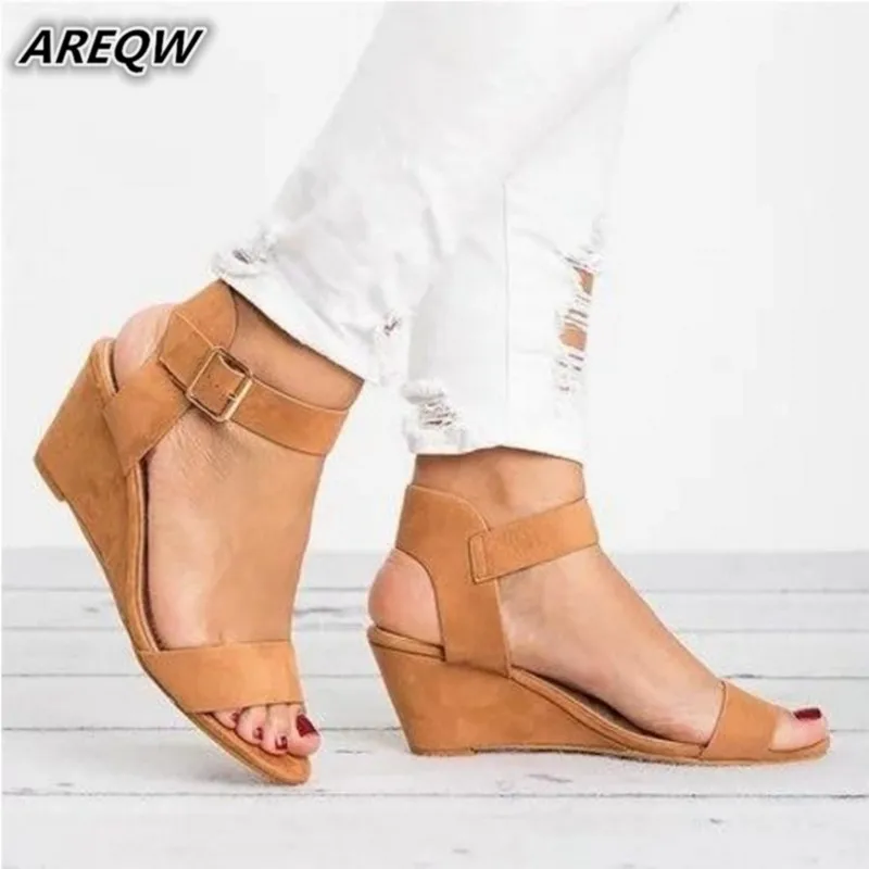 

2019 Women Summer Platform Sandals Female Fish Mouth Platform High Heels Wedge Shoes Lady Buckle Slope Sandals