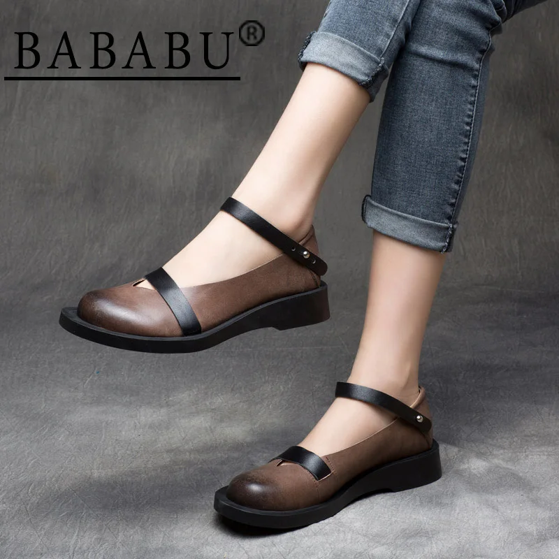 

2019 Ba Babu spring and summer new Sen female retro leather flat bottom set of British wind low heel women's shoes