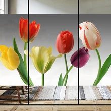 Индивидуальные балкон полупрозрачная стеклянная наклейка санитарная прокладка матовая наклейка шкаф двери-движущийся стикер тюльпан