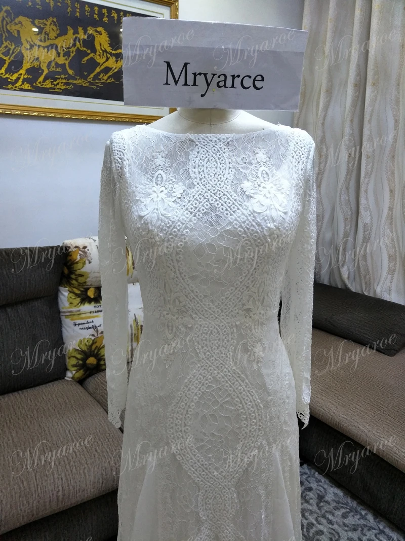 Mryarce Элегантное свадебное платье Boho Chic с длинным рукавом Uinque кружево шик Открыть Черное свадебное платье