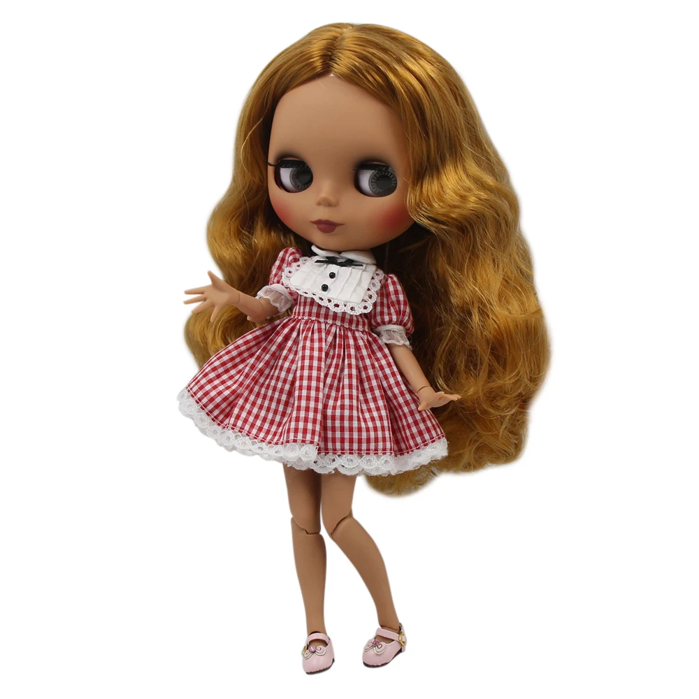 

ICY factory blyth doll dark skin joint body new matte face gold without bangs curls hair DIY sd gift toy