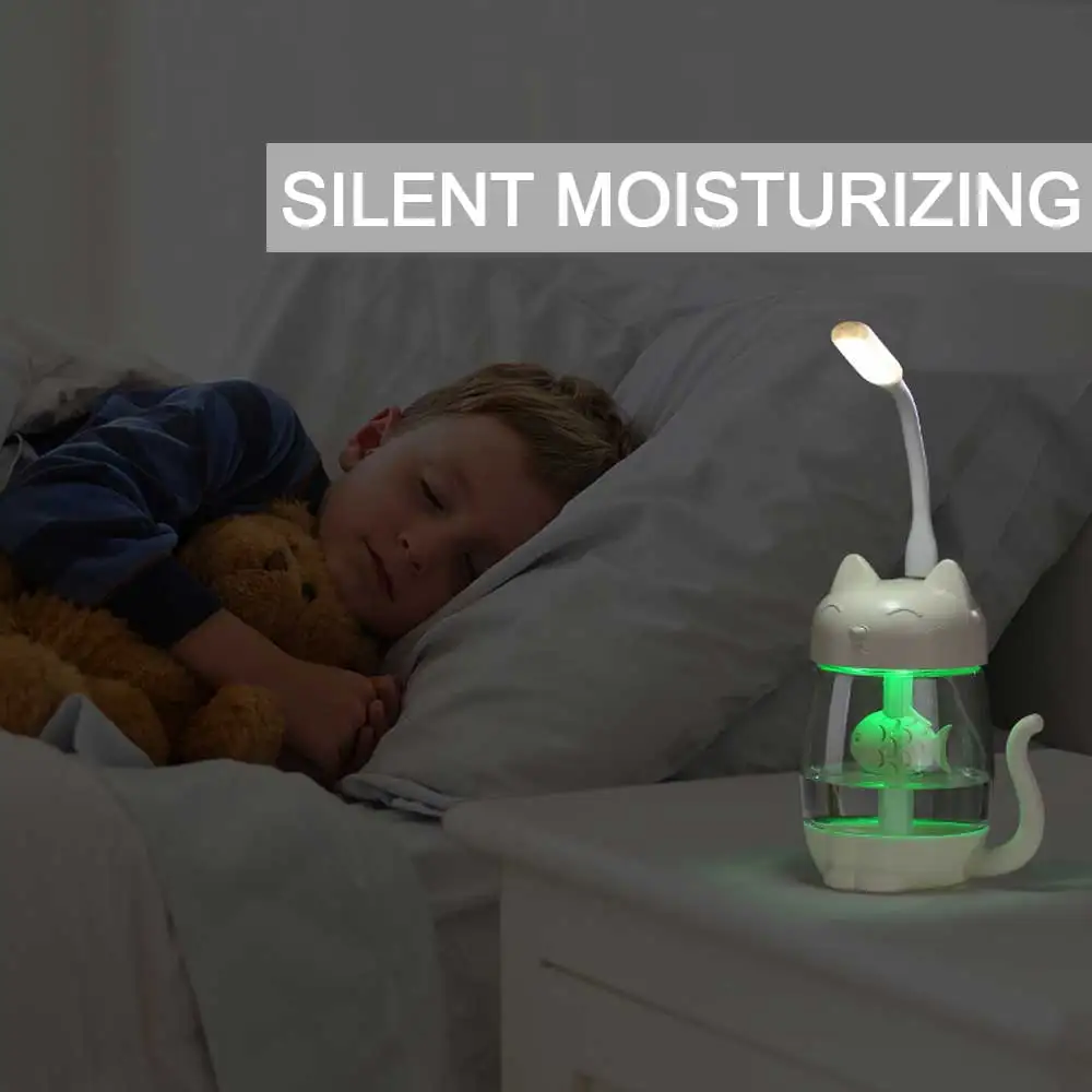  Ultrasonic Air Humidifier 350ml Diffuser Ultrasonic USB Cat Cool-Mist Adorable Mini Fan with LED li