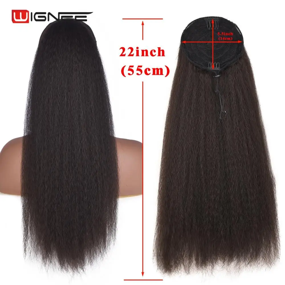 Extensión de cola de caballo de pelo rizado de Wignee para mujeres piezas de pelo largo con dos peines de plástico pelo negro Natural/marrón paquetes