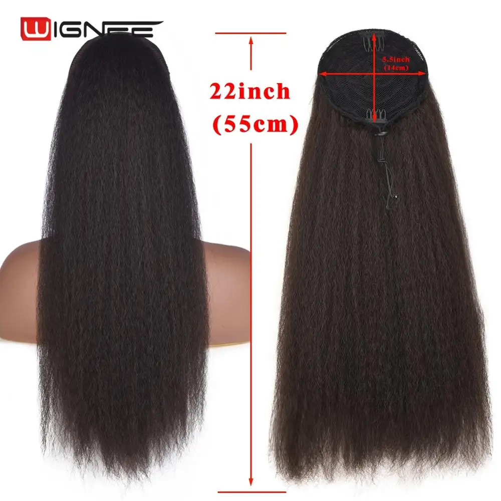 

Wignee Kinky Straight Hair Afro Ponytail Extension For Women Long Hair With Combs Natural Black/Brown Synthetic Wig Hair Bundles