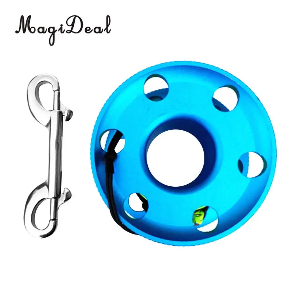 MagiDeal Blue Aluminum Alloy Compact Finger Reel Tech Spool & 20m Line Bolt Snap for Scuba Diving Snorkeling Applications