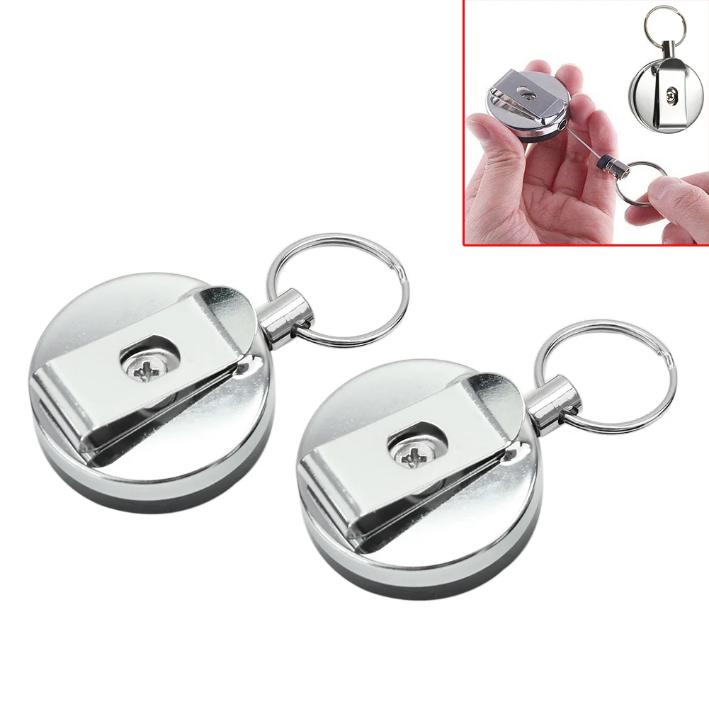 

2pcs Reel Recoil Extending Retractable Key Ring Pull Chain Belt Clip Card Holder
