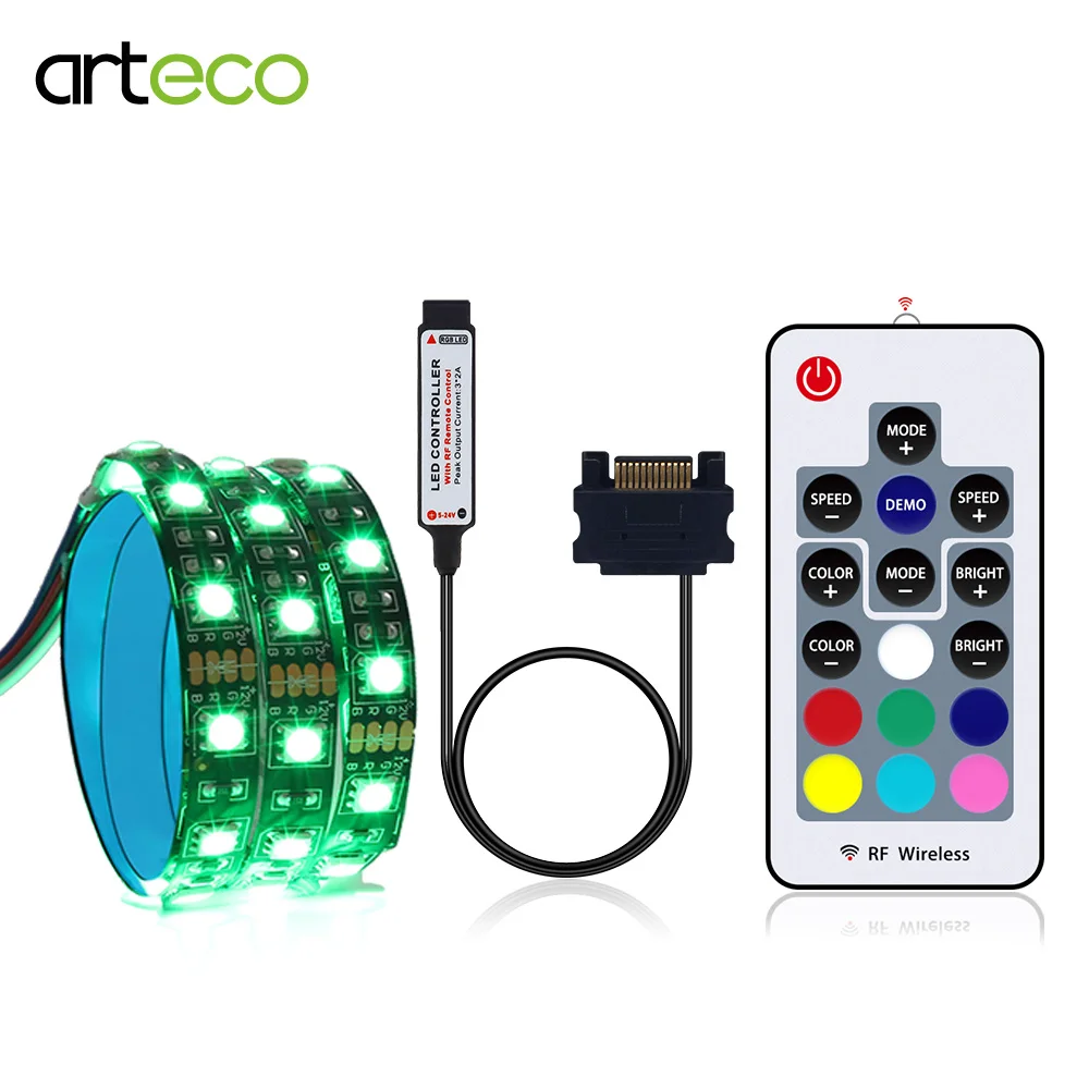 

5050 12V RGB Led Strip For PC Computer Case Decoration With SATA 17Key RF Remote Led Controller PC Led RGB Light Strip 50CM 1M