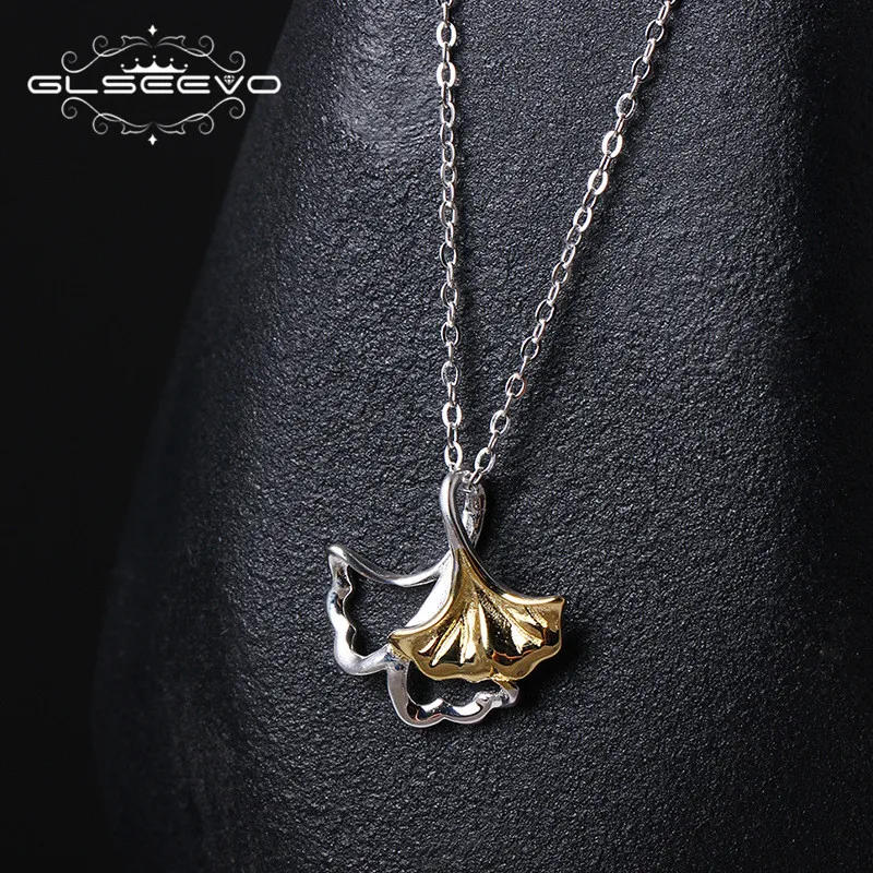 

GLSEEVO 925 Sterling Silver Pendant Necklace For Women Hollow Gingko Leaf Necklace Female Luxury Jewelry Pendentif Femme GN0035