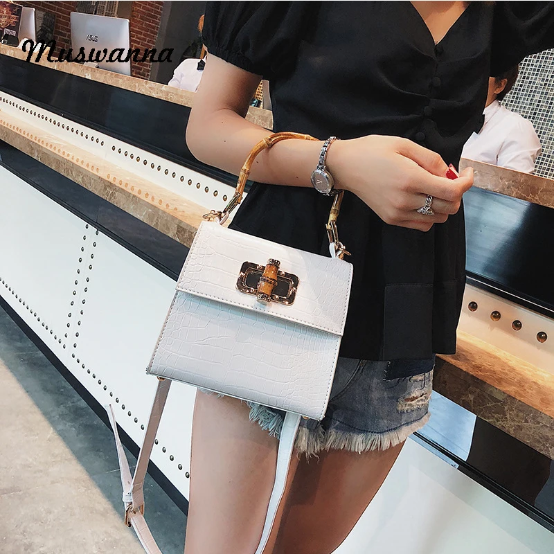 الفاخرة التمساح النساء حقيبة يد الخيزران أعلى حقائب بيد مصمم Crossbody حقيبة عارضة صغيرة رفرف حقيبة محفظة Bolso femenino 2019