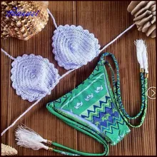 2016 Crochet Bikini Knitted bikini set swimsuit women sexy swimwear beachwear striped bottom bathing suit brasil bottom &top
