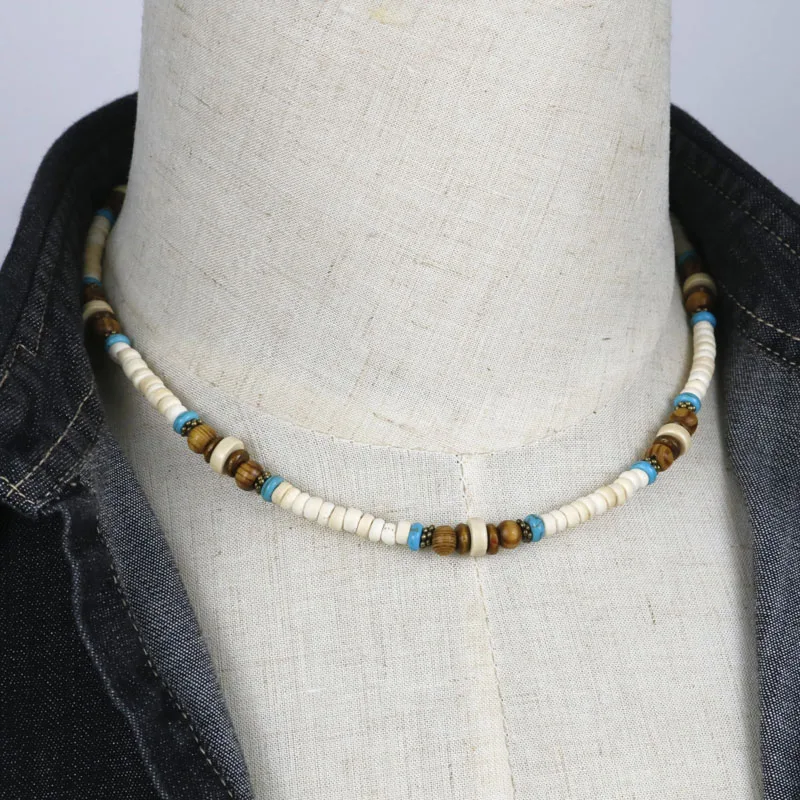 2018 Boho Men Beaded Choker Necklace Tribal Jewelry White Coconut Shell Surfer Necklace For Men Best Friend Gift AU-03 - Image 5