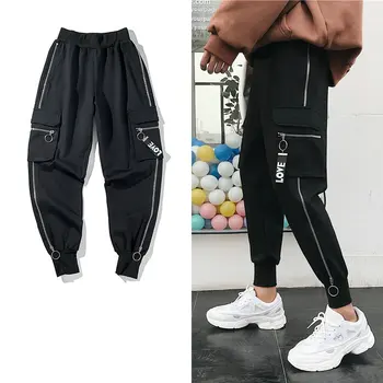 

Men Hip Hop Harem Pants Casual Zippers Mens Joggers Pants Slim Fit Streetwear Side Pockets Summer Sweatpants Men Pencil Pants