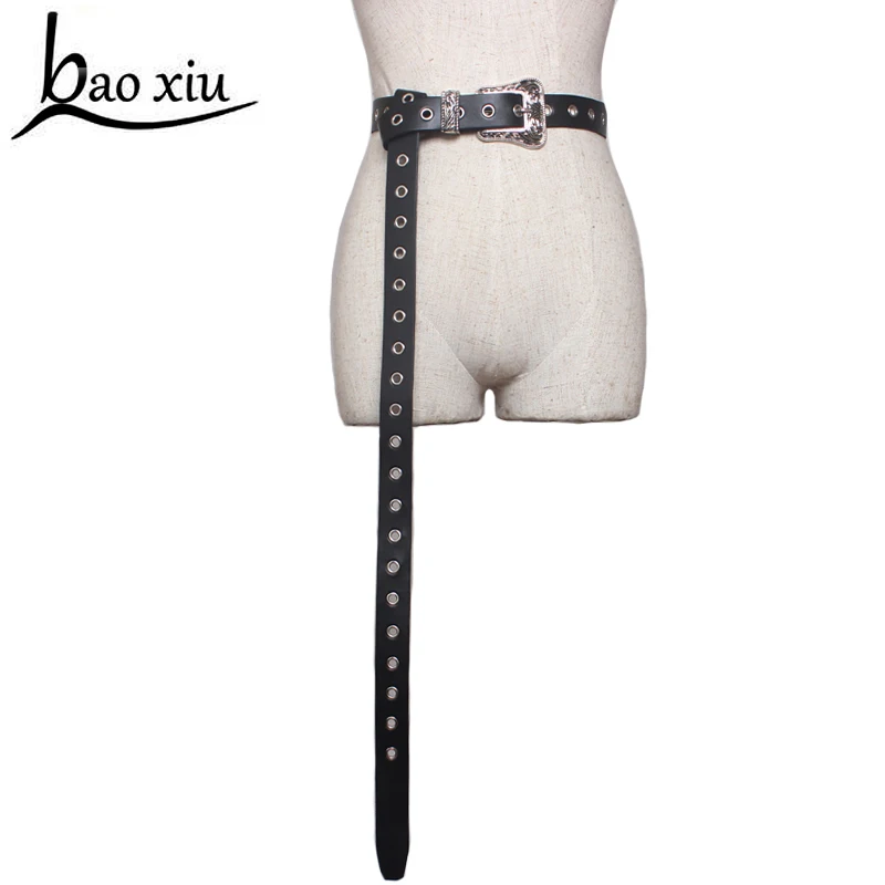 

2019 New Women long Leather Punk Rivet Belt Exaggerated Bow Tied metal belt Girdle Clothes corset straps for women accessories