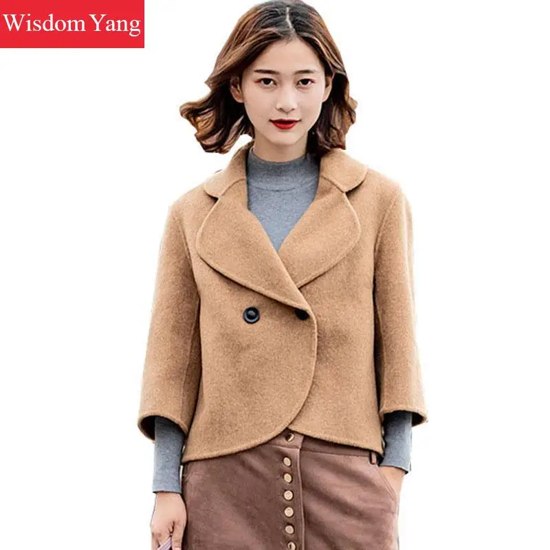 Elegant Blue Khaki Beige Short Jacket Womens Coat Winter 2018 Sheep Wool Coats Lady Casual Loose