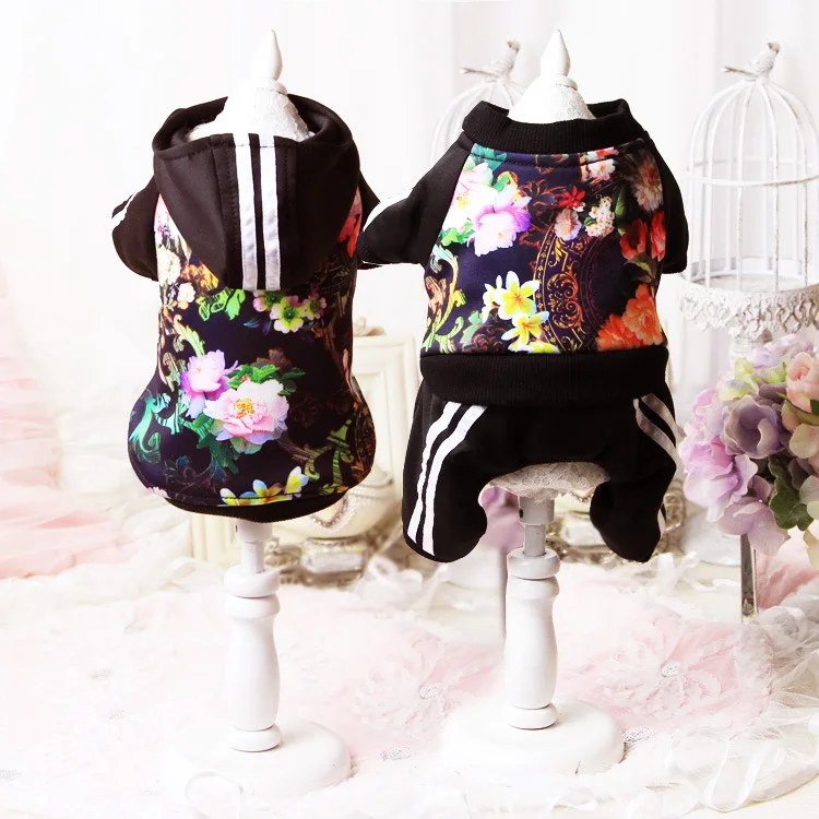 Cute floral dog puppy jumpsuit hoodie clothing winter warm fleece small dog pet cat Coat jacket chihuahua dog lover clothes
