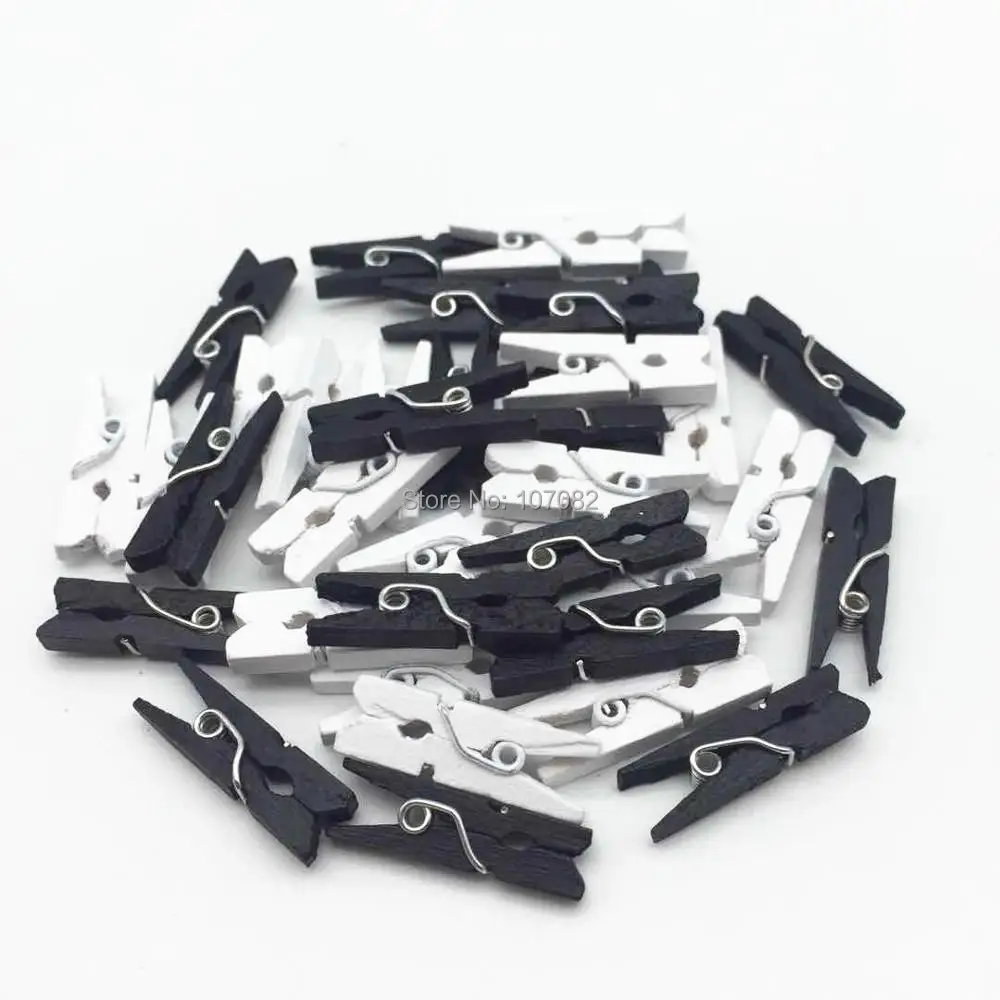 Buy 100pcs 25MM Black And White Mixed Wooden Mini Pegs