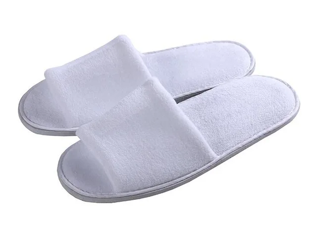 

1 pair Top Quality White Towelling Hotel Cotton Disposable Toe Slippers Terry SPA Guest Party Decoration Shoes free shipping