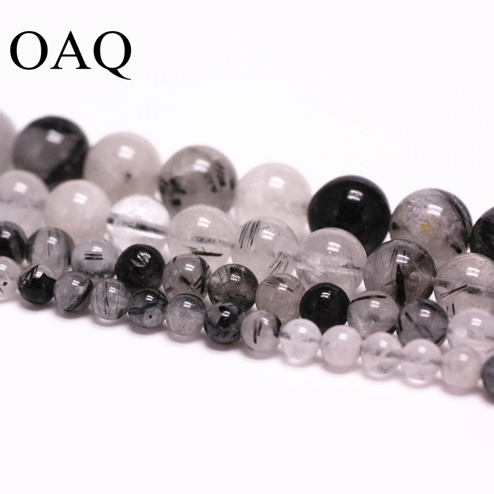 4 10mm Natural Stone Beads Black Rutilated Quartz Crystal Beads