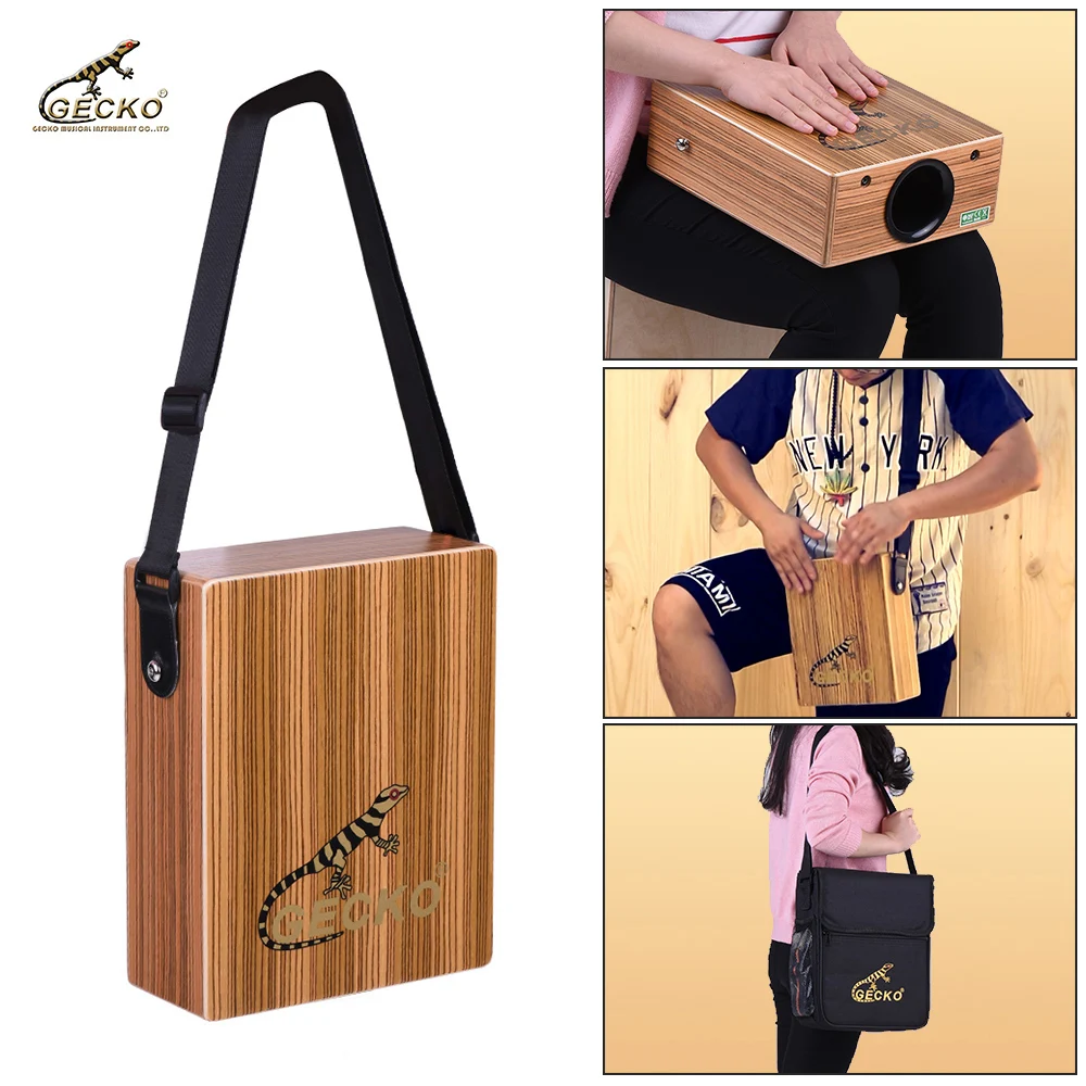GECKO C-68Z Portable Traveling Cajon Box Drum Hand Drum Wood Percussion Instrument with Strap Carrying Bag